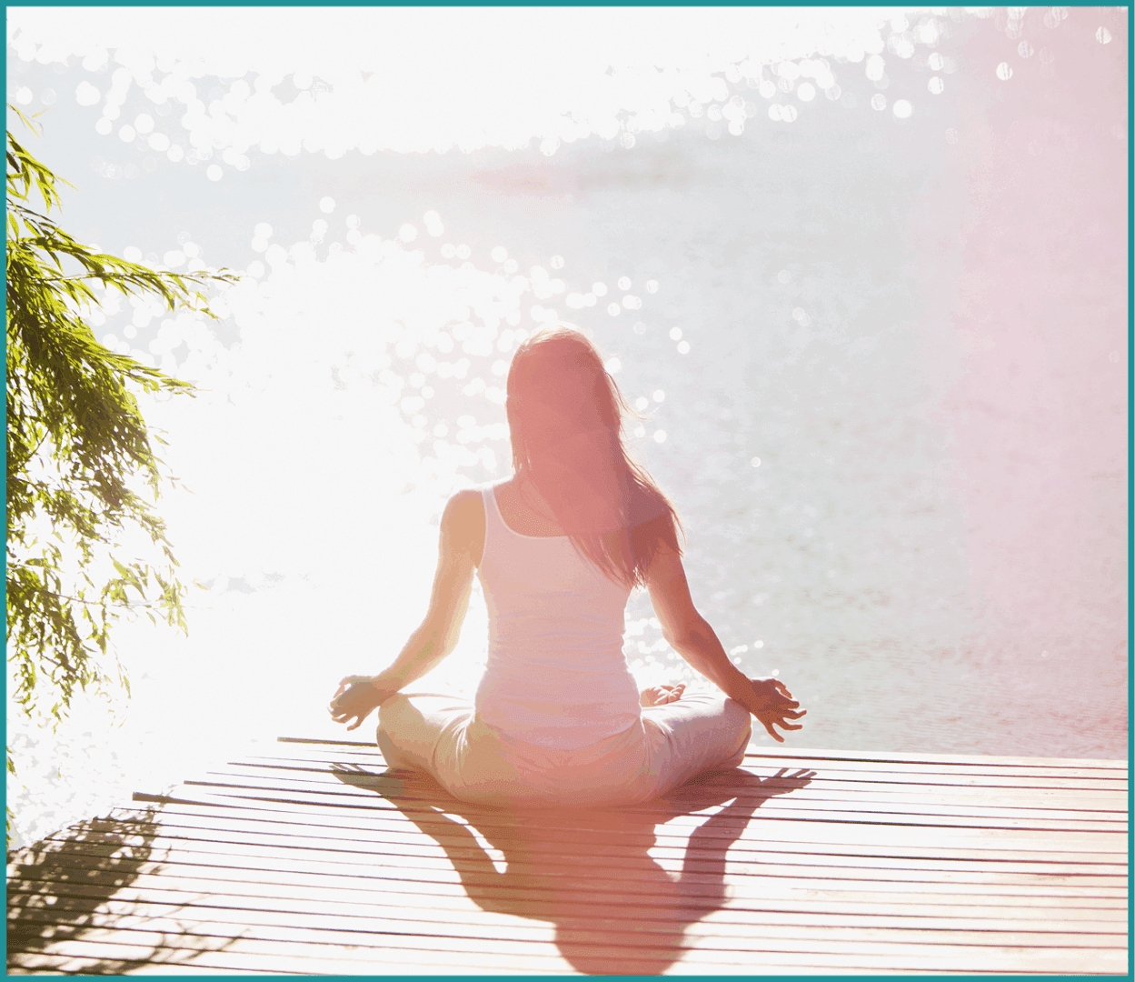 Peaceful meditation near sunny water