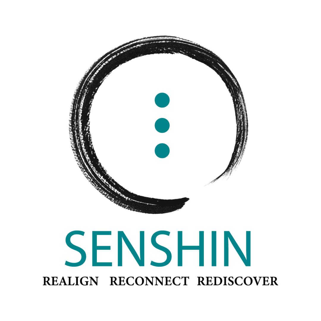 Logo featuring a circular brushstroke with three vertical dots and the word 'SENSHIN'.